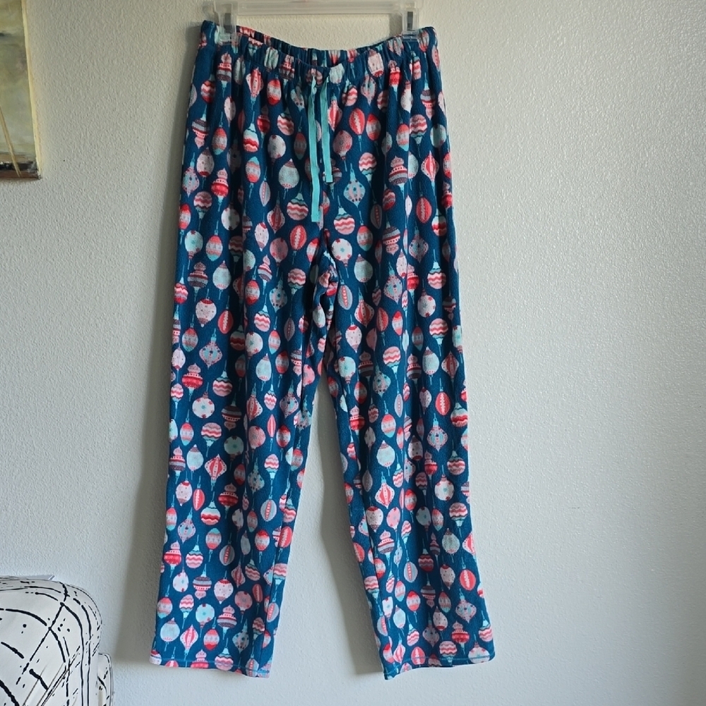 Blue and Pink Polka Dot Pajama Bottoms with Elastic Waistband